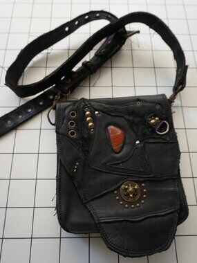 Earth Nynja Handmade Leather Crossbody Festival Bag Black Steampunk Artisan